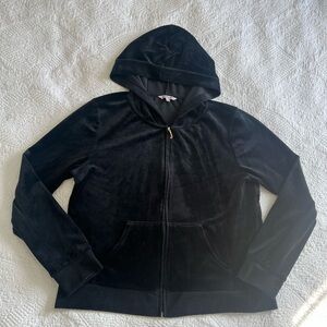 Juicy Couture Black Velour Zip-Up Hoodie | Size Large | Y2K Classic women’s